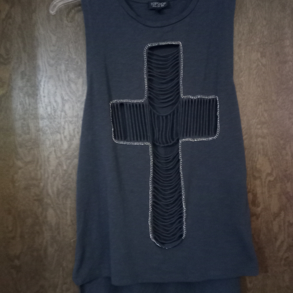 Topshop Gray Muscle Tee with Cross Design